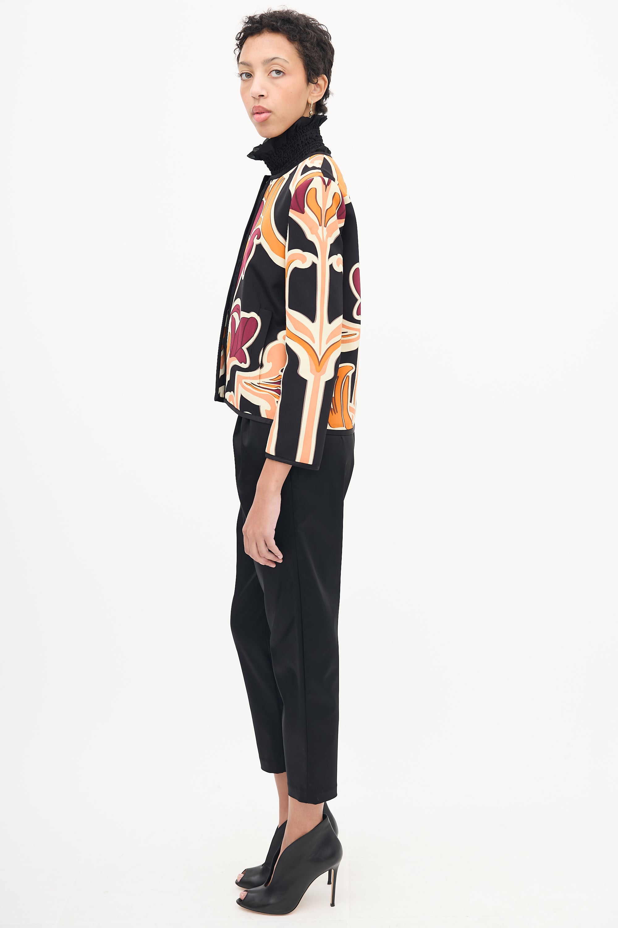 Gucci Black & Multi Silk Floral Blazer