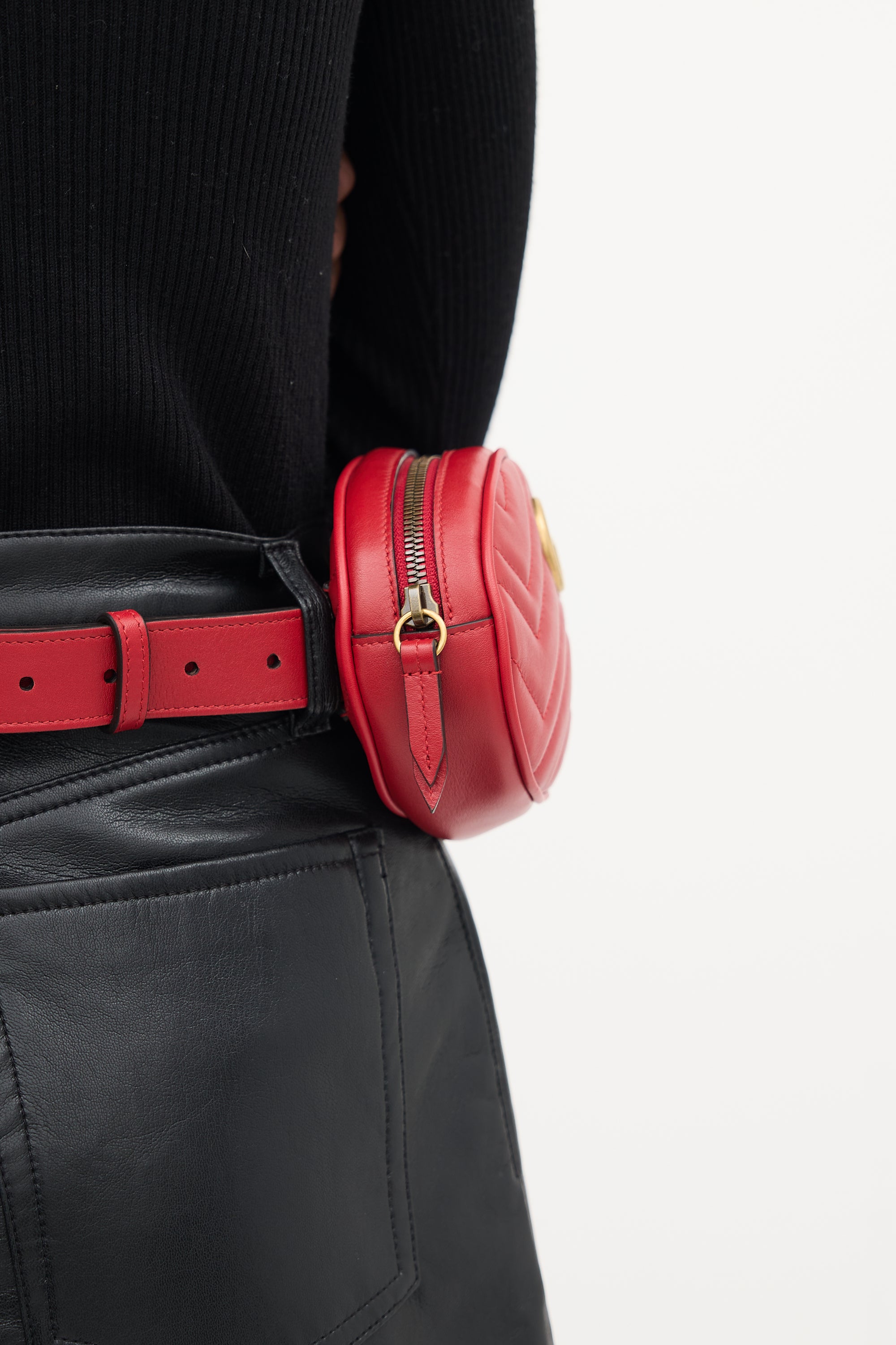 Gucci Red Leather Marmont GG Belt Bag