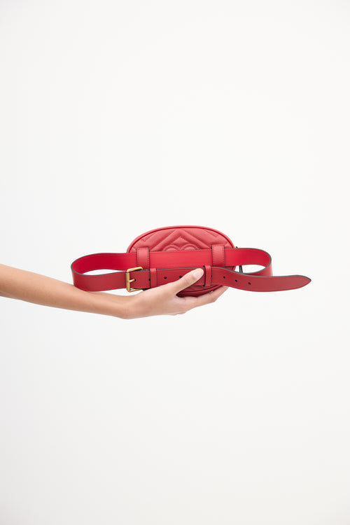 Gucci Red Leather Marmont GG Belt Bag