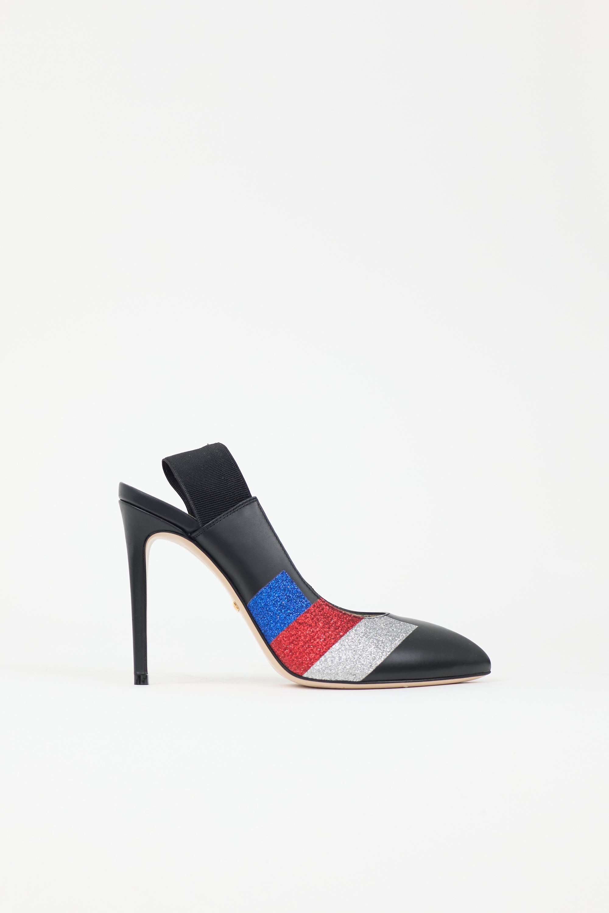 Gucci Glitter & Leather Heel