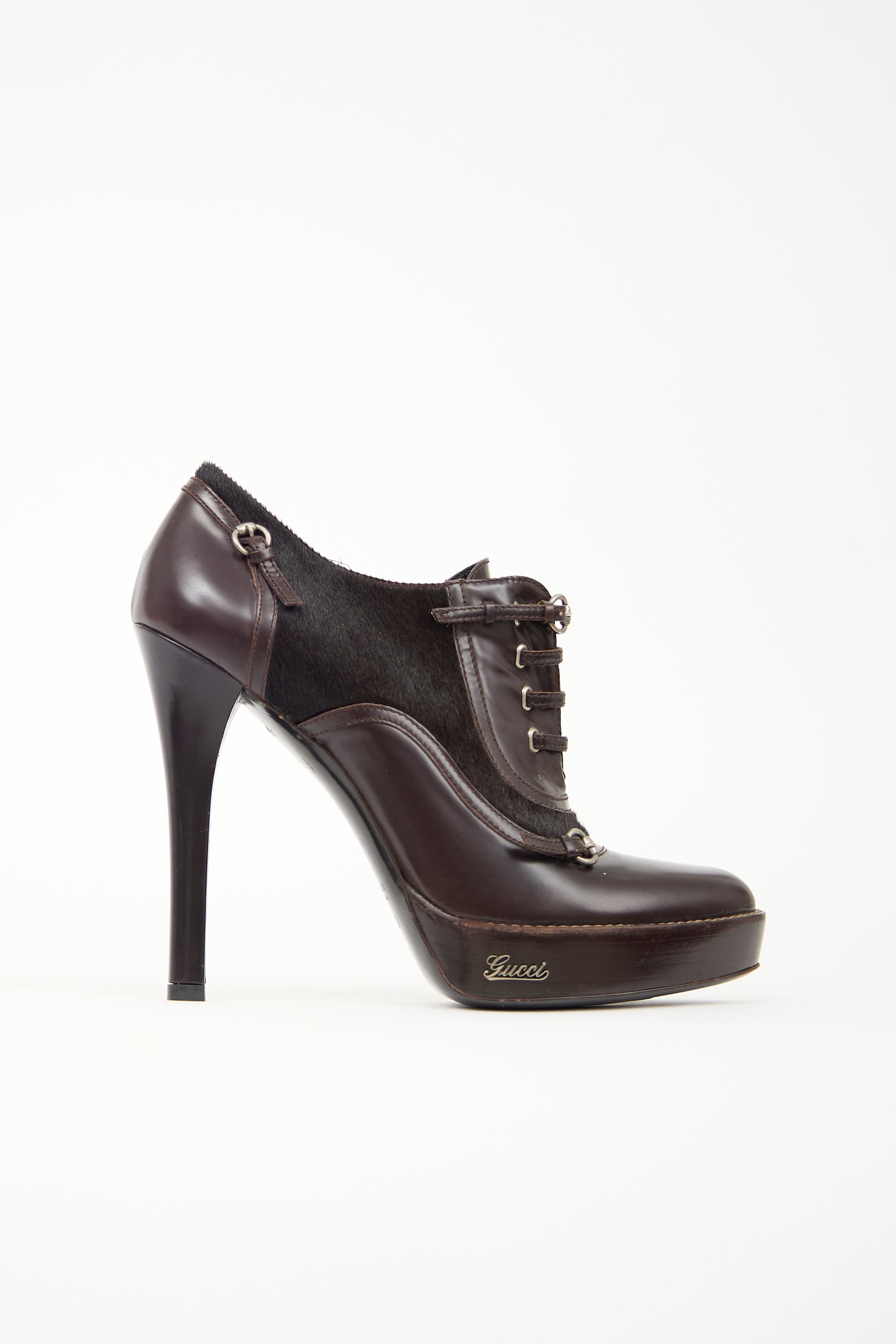Gucci Leather & Hair Heeled Boot