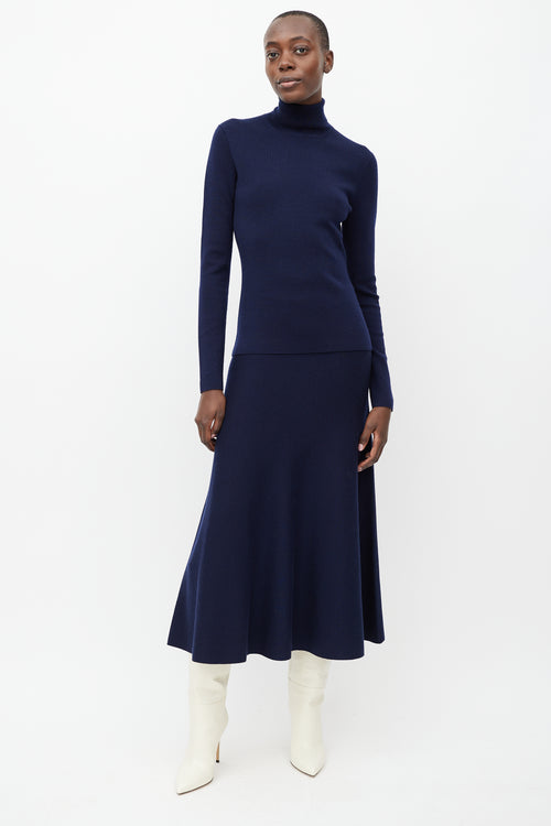 Gabriela Hearst Navy Wool Sweater & Skirt Set