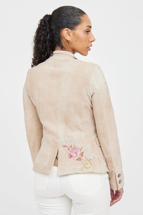 Galliano Beige & Multicolour Suede Embroidered Blazer