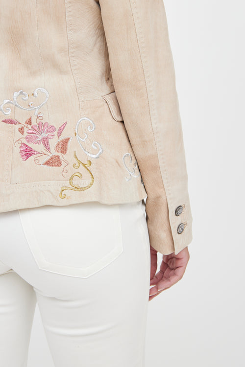 Galliano Beige & Multicolour Suede Embroidered Blazer