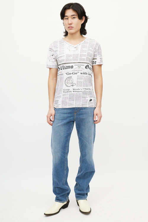 Galliano Pink & Black News Print T-Shirt
