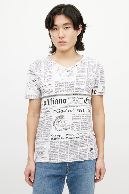 Galliano Pink & Black News Print T-Shirt