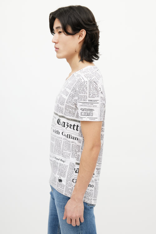 Galliano Pink & Black News Print T-Shirt