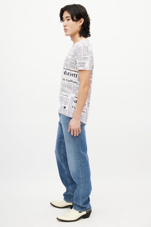 Galliano Pink & Black News Print T-Shirt