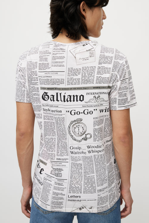 Galliano Pink & Black News Print T-Shirt