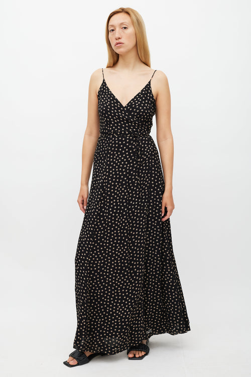 Ganni Black & Beige Polkadot Wrap Dress