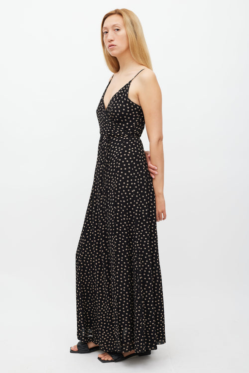 Ganni Black & Beige Polkadot Wrap Dress