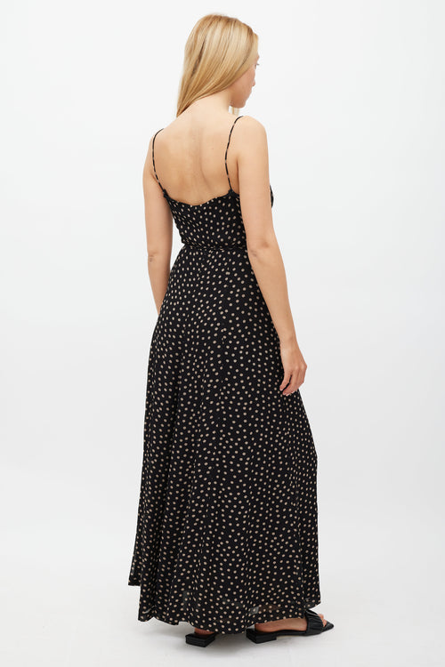 Ganni Black & Beige Polkadot Wrap Dress