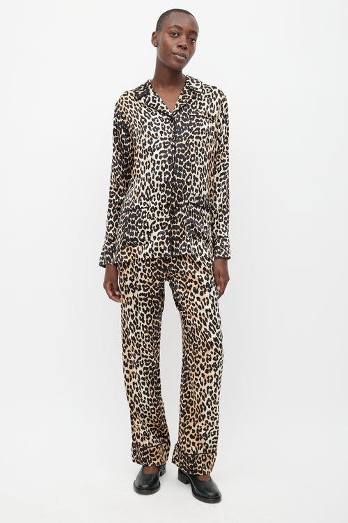 Ganni Black & Brown Silk Printed Set