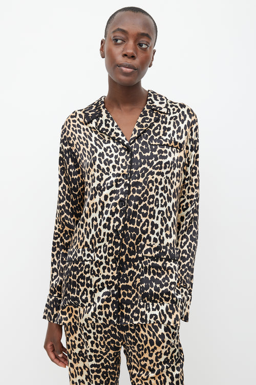 Ganni Black & Brown Silk Printed Set
