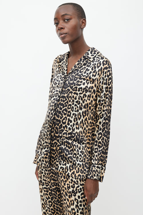 Ganni Black & Brown Silk Printed Set