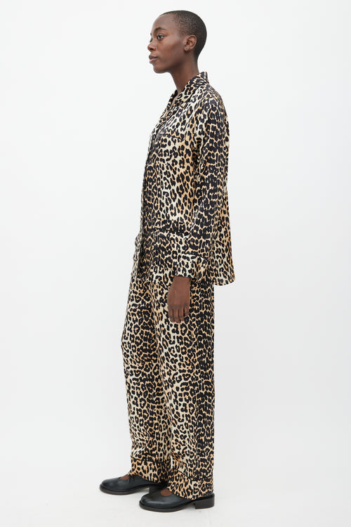 Ganni Black & Brown Silk Printed Set