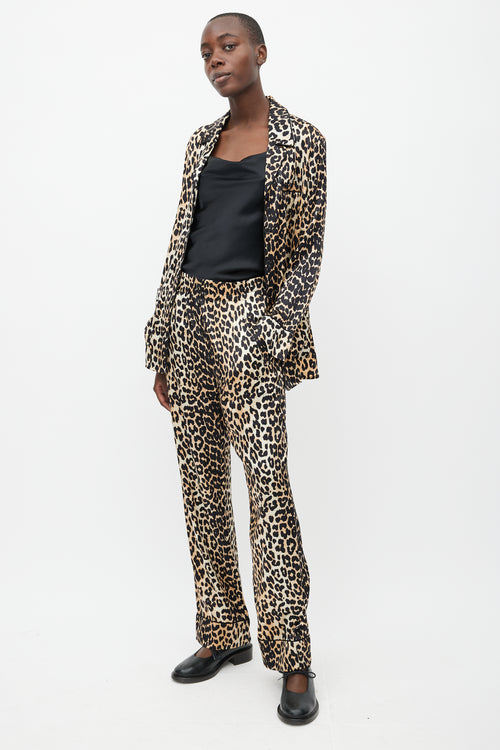 Ganni Black & Brown Silk Printed Set