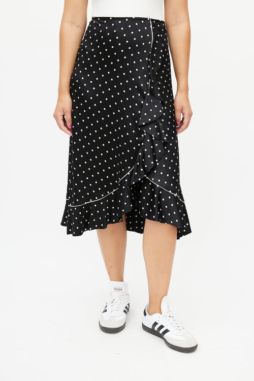 Ganni Black & Cream Silk Polka Dot Skirt