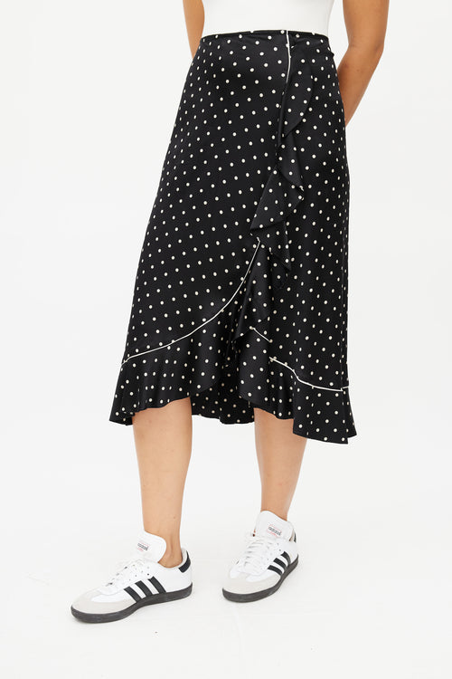 Ganni Black & Cream Silk Polka Dot Skirt