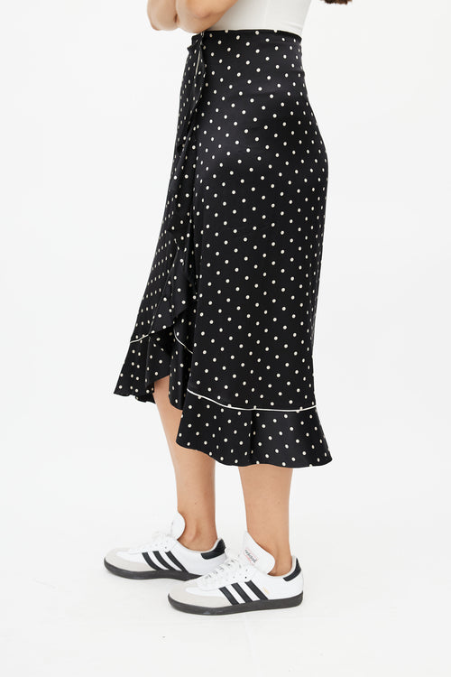 Ganni Black & Cream Silk Polka Dot Skirt