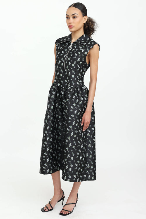Ganni Floral Jacquard Midi  Dress