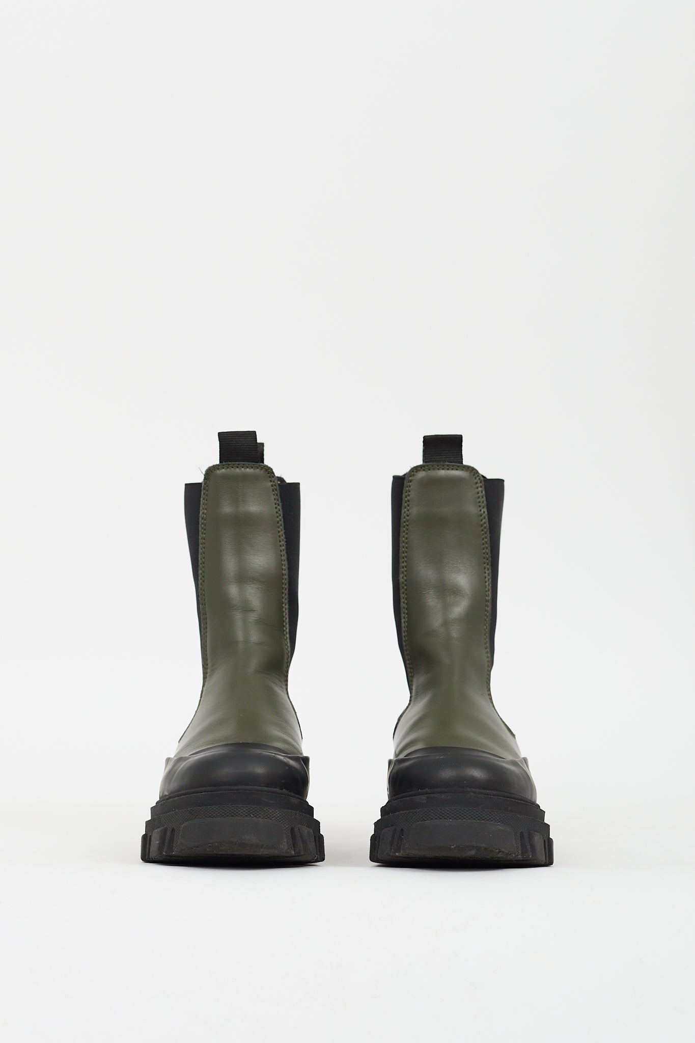 Ganni Black & Green Leather City Boot