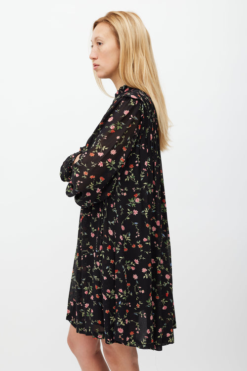 Ganni Black & Multi Floral Long Sleeve Dress
