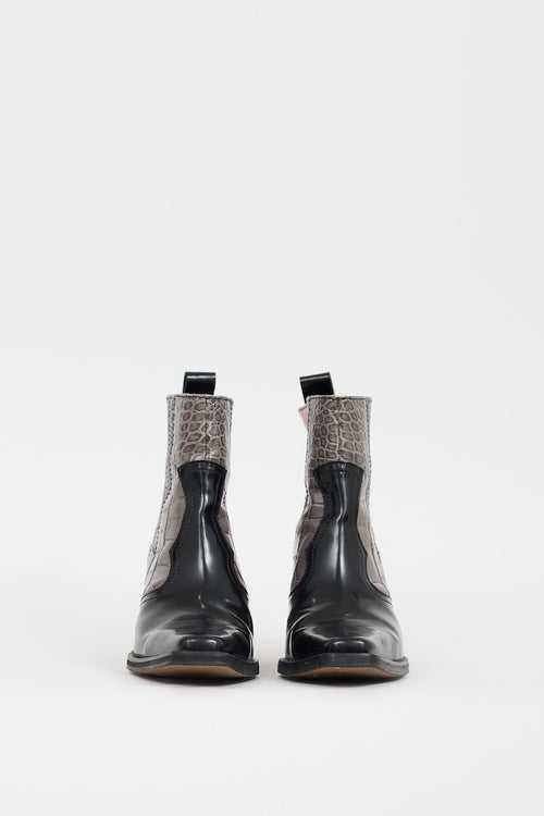 Ganni Black & Multicolour Embossed Leather Western Boot
