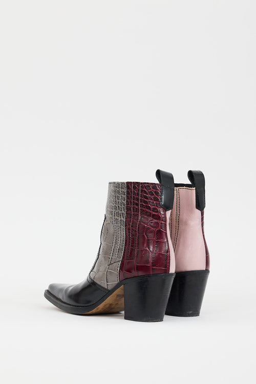 Ganni Black & Multicolour Embossed Leather Western Boot