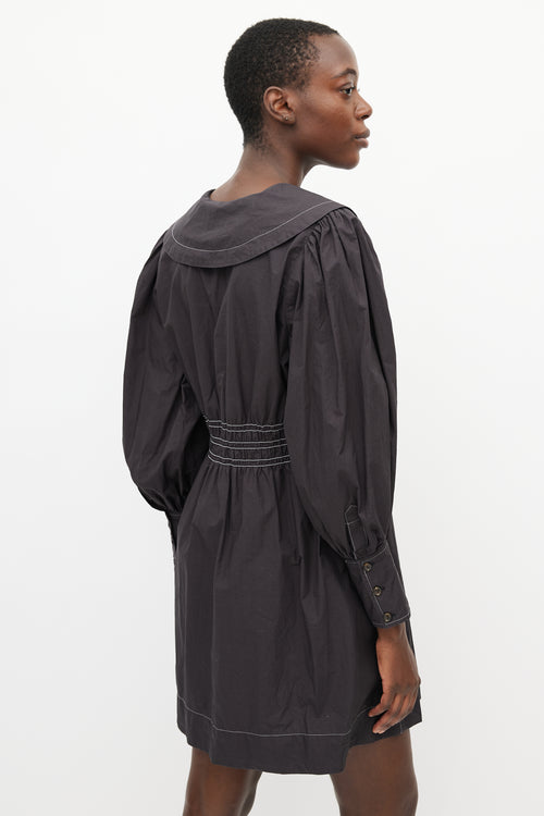 Ganni Black & White Contrast Stitch Dress