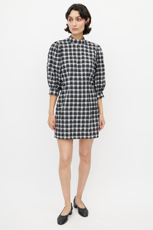 Ganni Black & White Metallic Plaid Dress