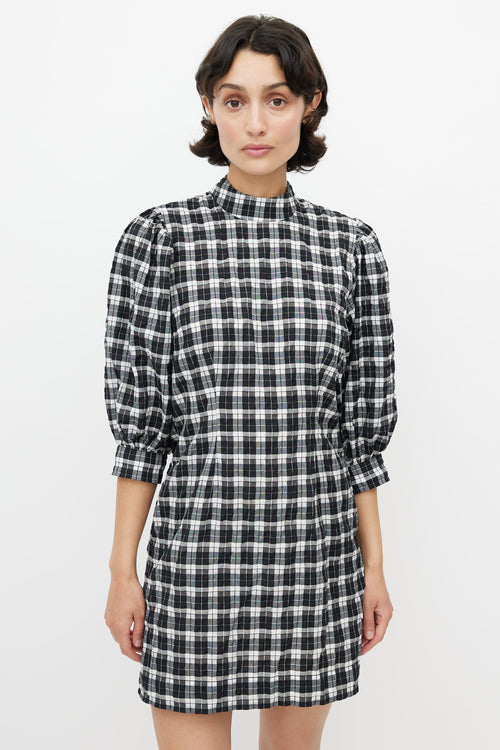 Ganni Black & White Metallic Plaid Dress