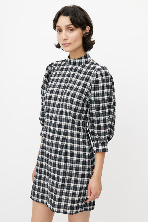Ganni Black & White Metallic Plaid Dress