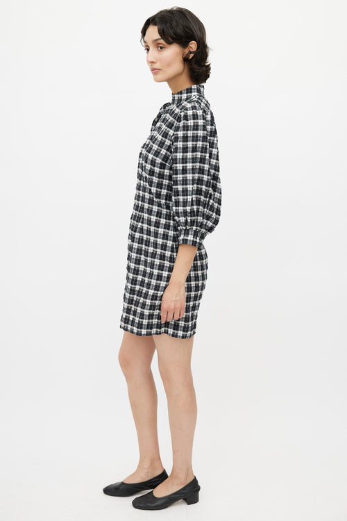 Ganni Black & White Metallic Plaid Dress