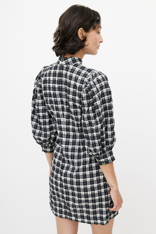 Ganni Black & White Metallic Plaid Dress