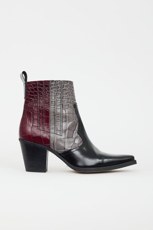 Ganni Black & Multi Embossed Leather Western Boot