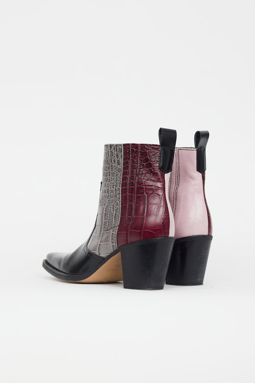 Ganni Black & Multi Embossed Leather Western Boot