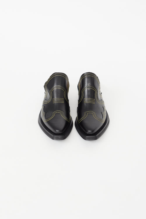 Ganni Black & Yellow Contrast Stitch Western Mule