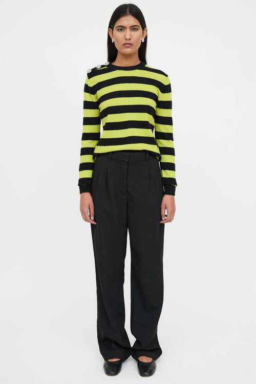 Ganni Cashmere Striped Jewel Snap Knit Sweater