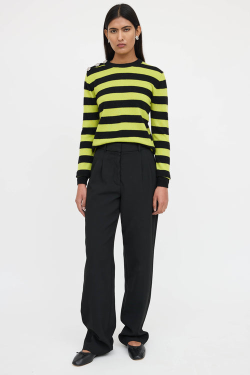 Ganni Cashmere Striped Jewel Snap Knit Sweater