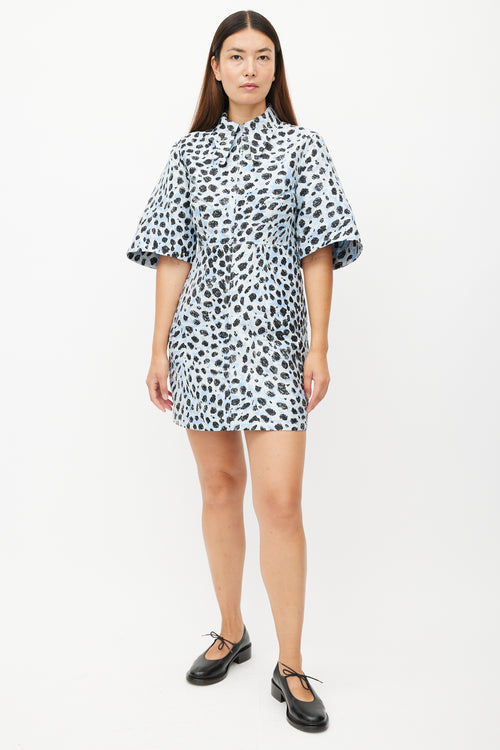 Ganni Bue & Black Crispy Print Shirt Dress