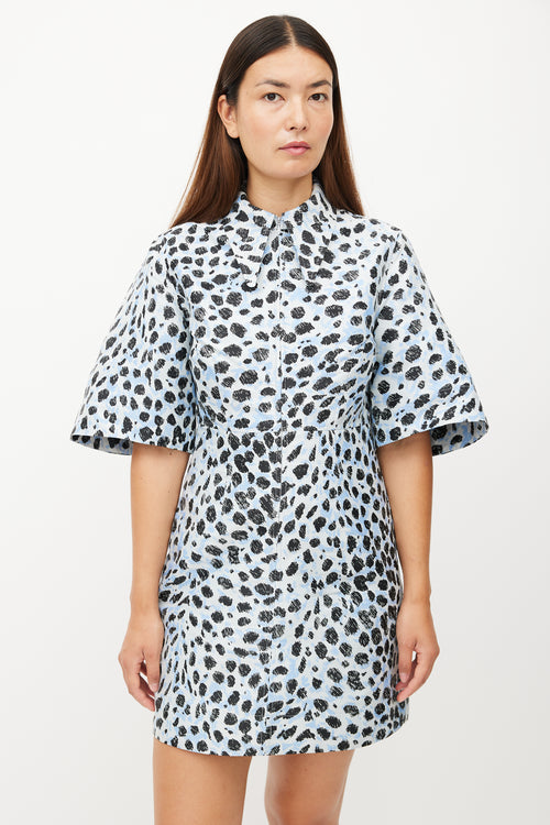 Ganni Bue & Black Crispy Print Shirt Dress