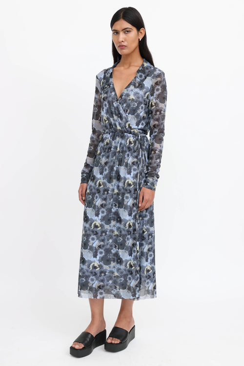 Ganni Floral Mesh Wrap Dress