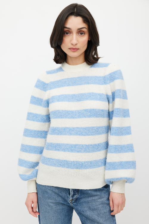 Ganni White & Blue Knit Stripe Sweater