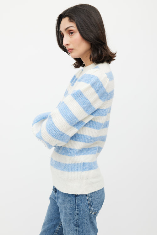 Ganni White & Blue Knit Stripe Sweater