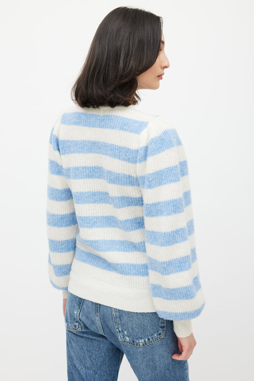 Ganni White & Blue Knit Stripe Sweater