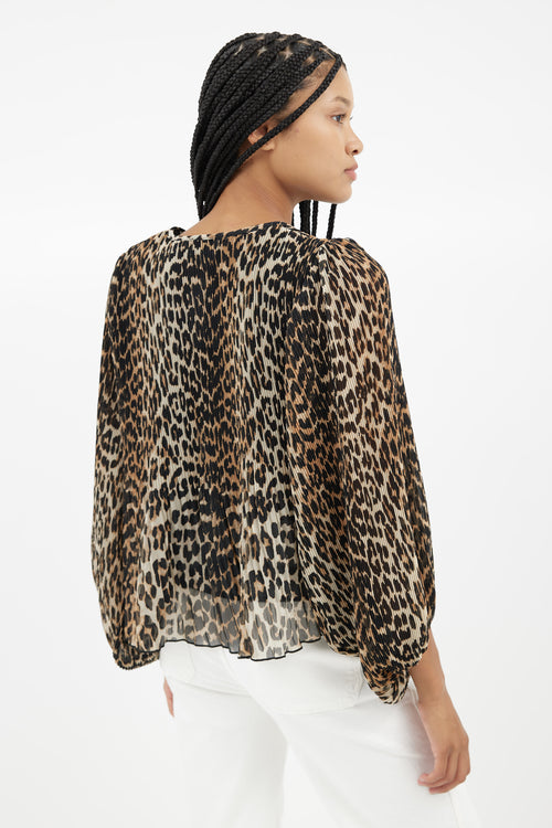 Ganni Brown & Black Print Pleated Blouse