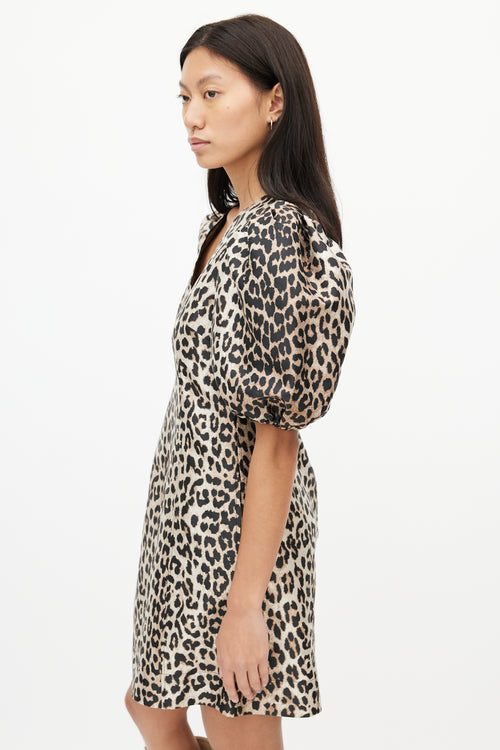 Ganni Brown & Black Print Puff Dress
