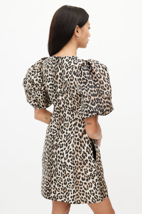 Ganni Brown & Black Print Puff Dress