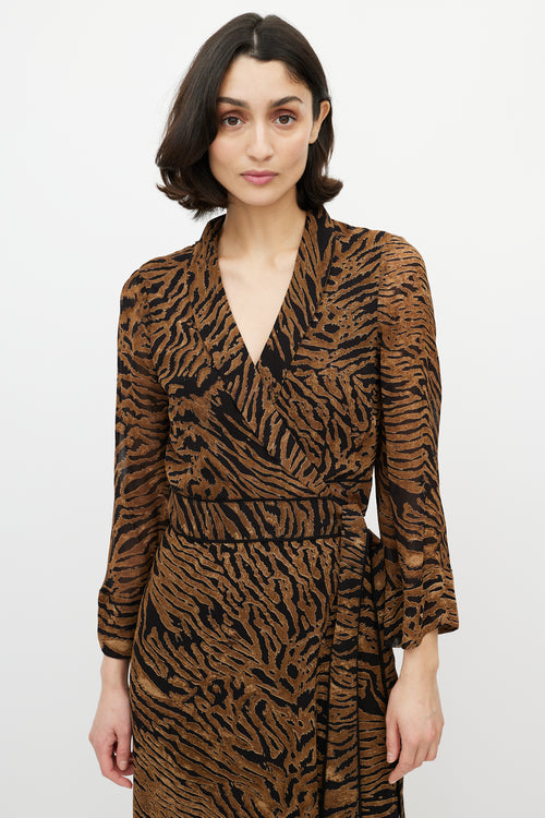 Ganni Brown & Black Printed Maxi Wrap Dress